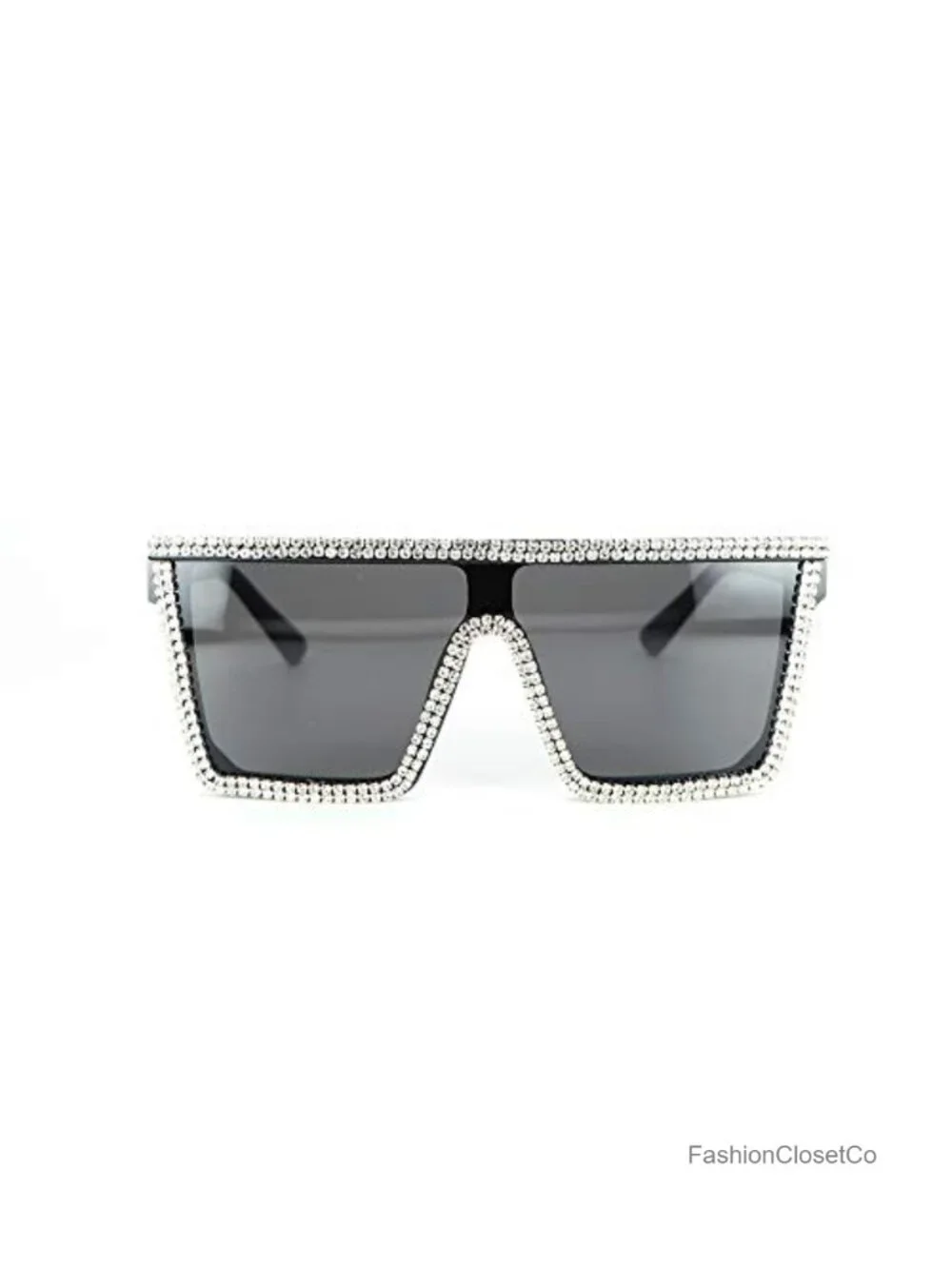 Oversized Square Bling Rhinestone Flat Top Sunglasses, UV400 Protection,